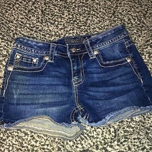 MISS ME USA Flag Cut-Off Short Stars Stripes USA Flag July 4  Embroider 26 NEW